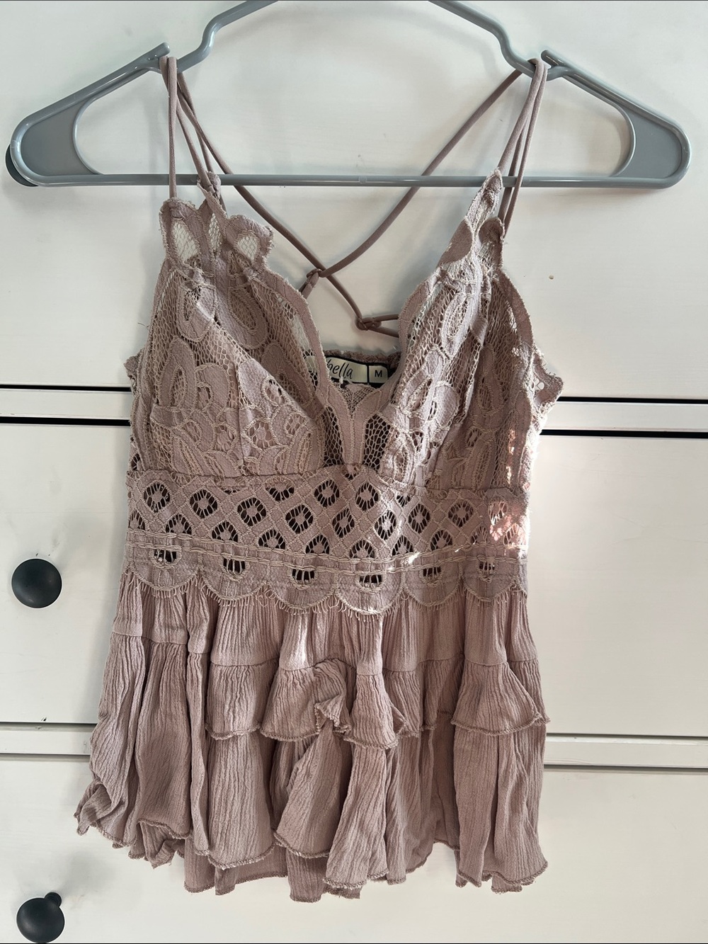 Women's Lace-Trim Spaghetti Strap Top - Mauve